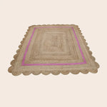 Handmade Large Pink Scalloped Border Jute Rug