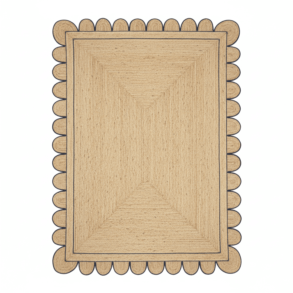 Handmade Navy Blue Scalloped Jute Rug
