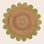 Handmade Olive Green Scalloped Round Jute Rug