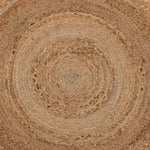 Top view of a handmade olive green scalloped round jute rug, perfect as an area rug for dining rooms or large living rooms. The natural jute fibers create a warm, inviting aesthetic, ideal for adding texture and style to your living room decor.