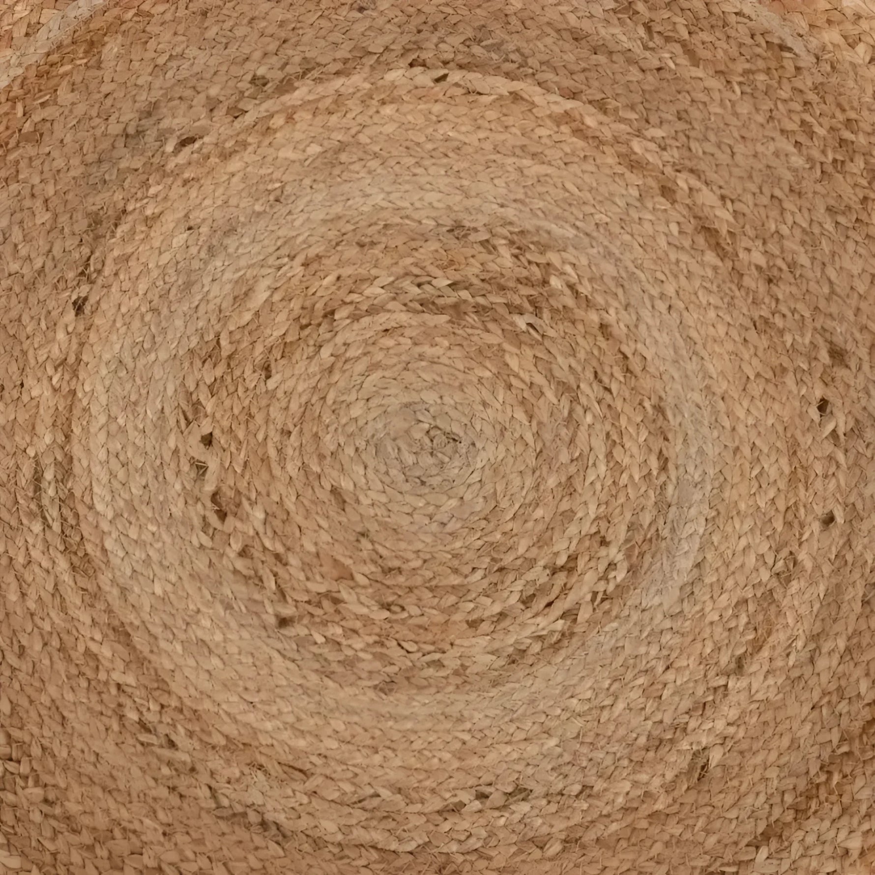 Top view of a handmade olive green scalloped round jute rug, perfect as an area rug for dining rooms or large living rooms. The natural jute fibers create a warm, inviting aesthetic, ideal for adding texture and style to your living room decor.