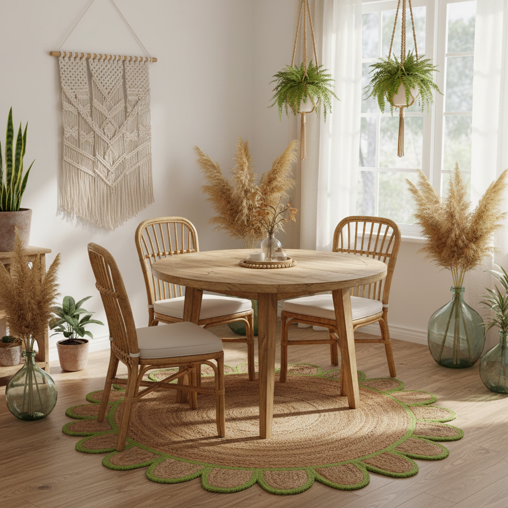 Handmade Olive Green Scalloped Round Jute Rug