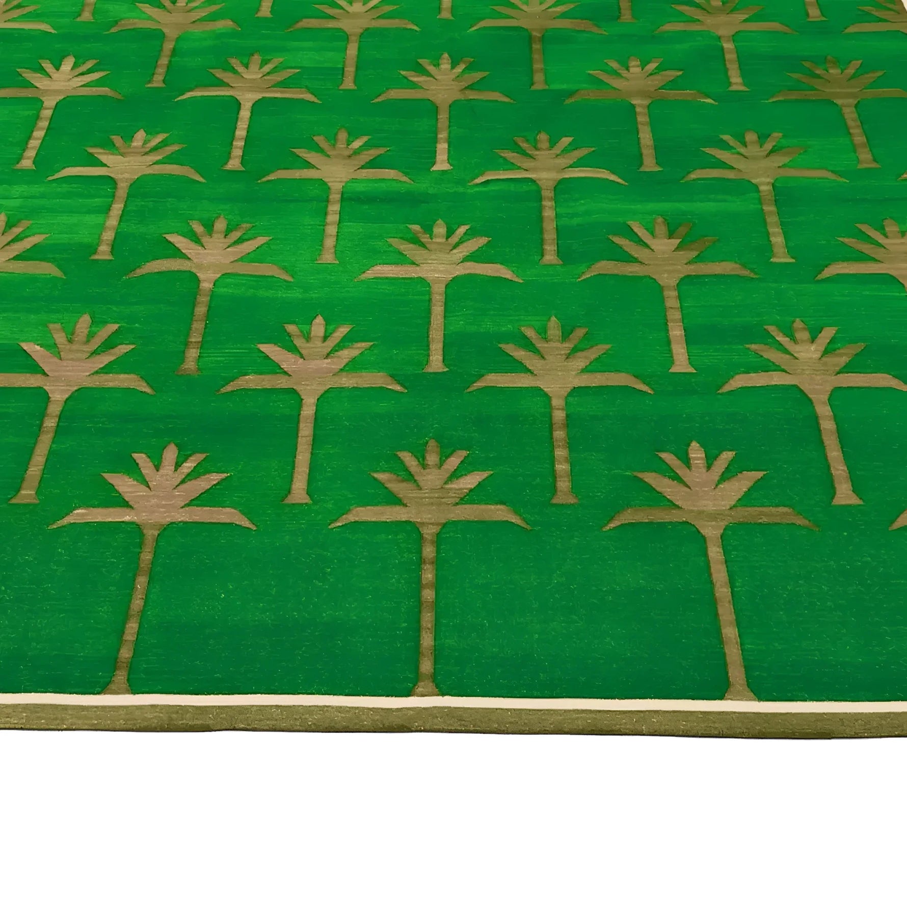 Handmade Palm Trees Cotton Rug - Green/Olive