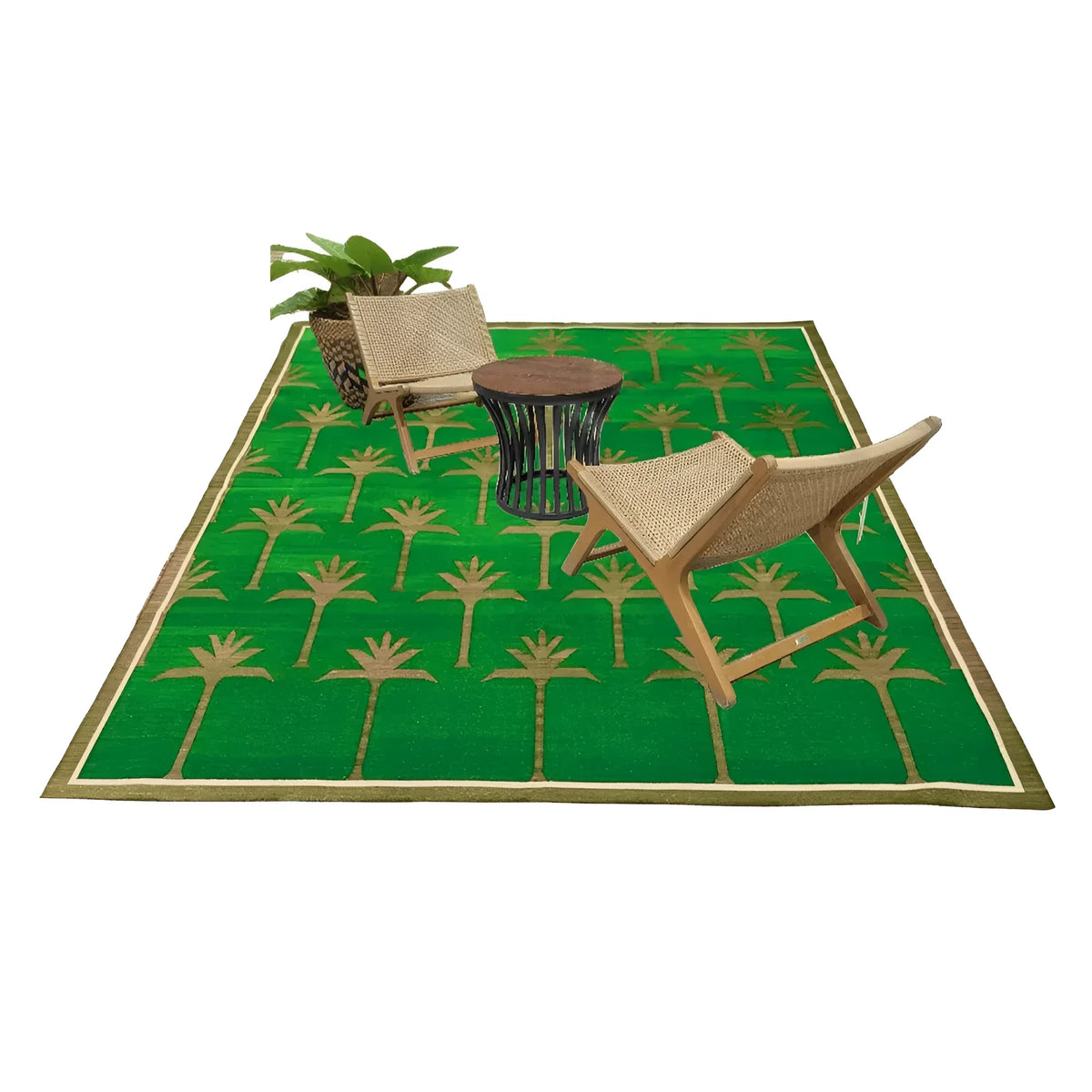 Handmade Palm Trees Cotton Rug - Green/Olive