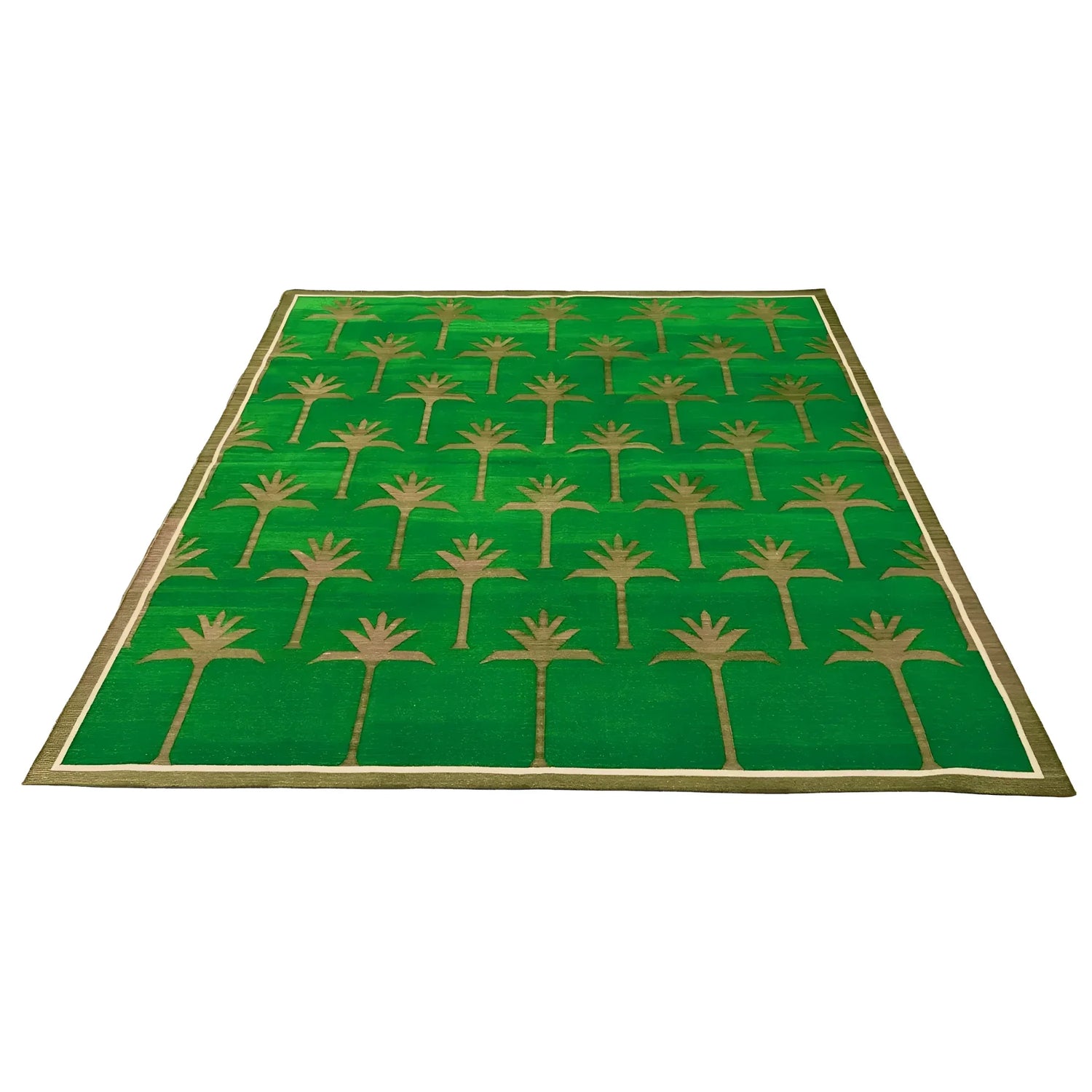 Handmade Palm Trees Cotton Rug - Green/Olive