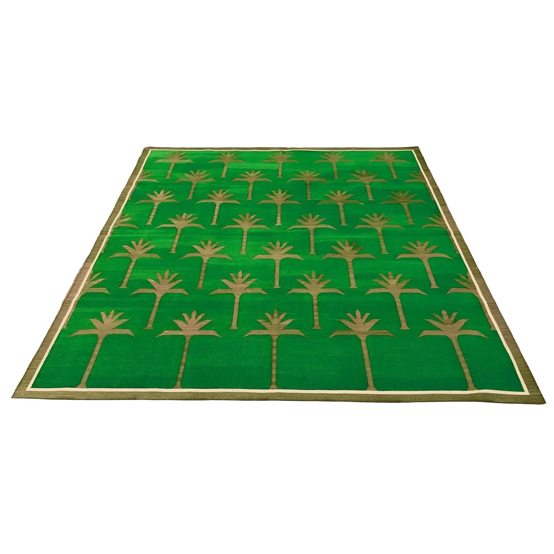 Handmade Palm Trees Cotton Rug - Green/Olive