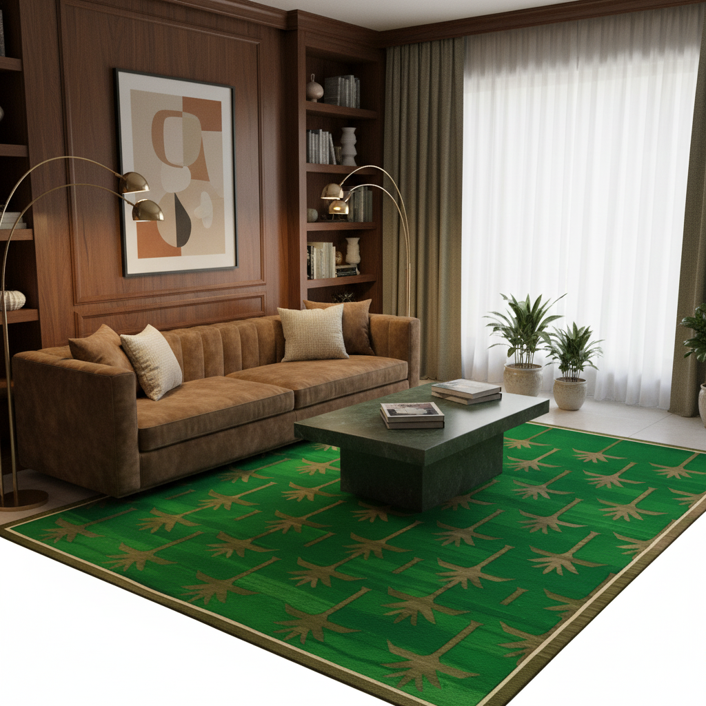 Handmade Palm Trees Cotton Rug - Green/Olive