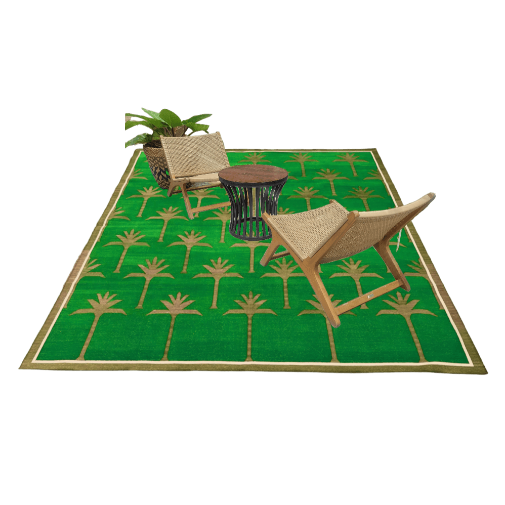 Handmade Palm Trees Cotton Rug - Green/Olive