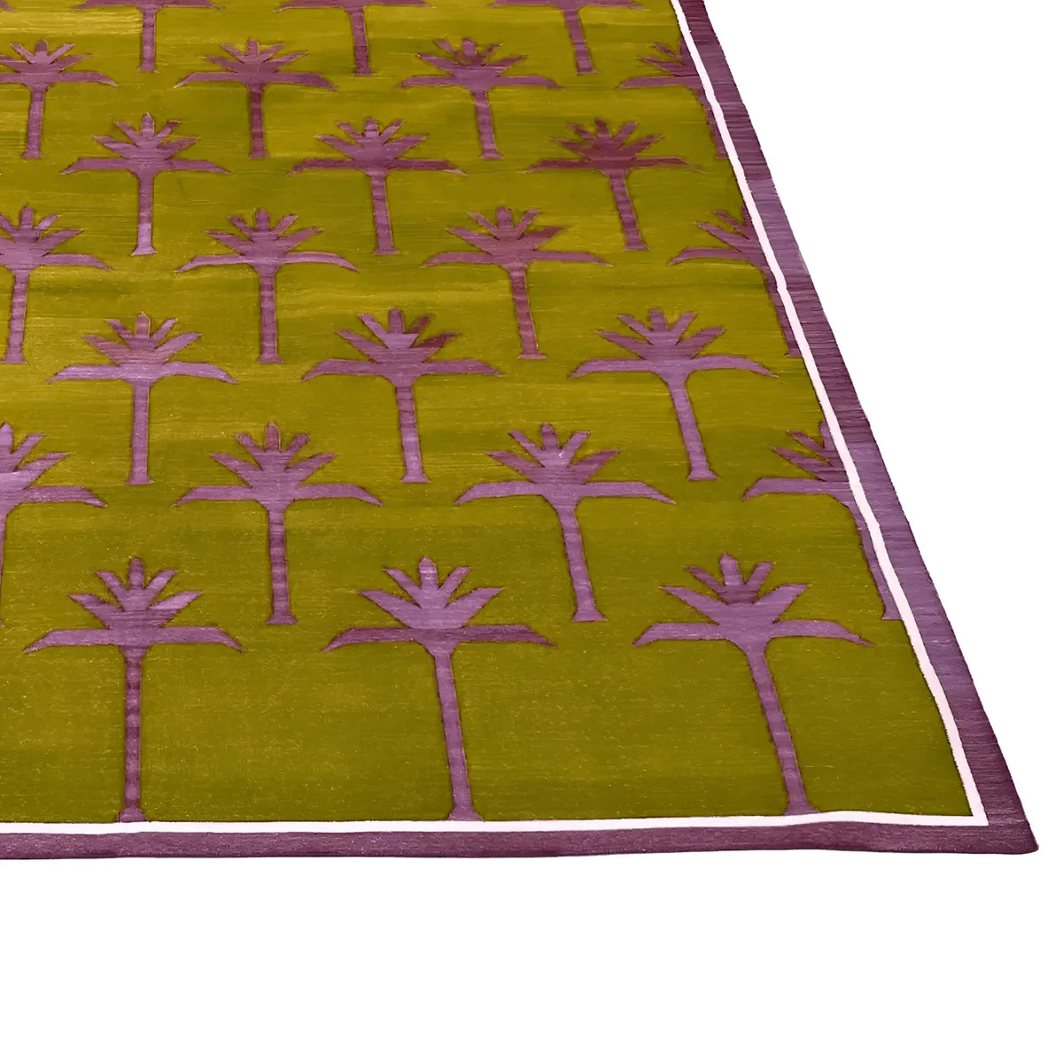 Handmade Palm Trees Cotton Rug - Pink/Olive Green
