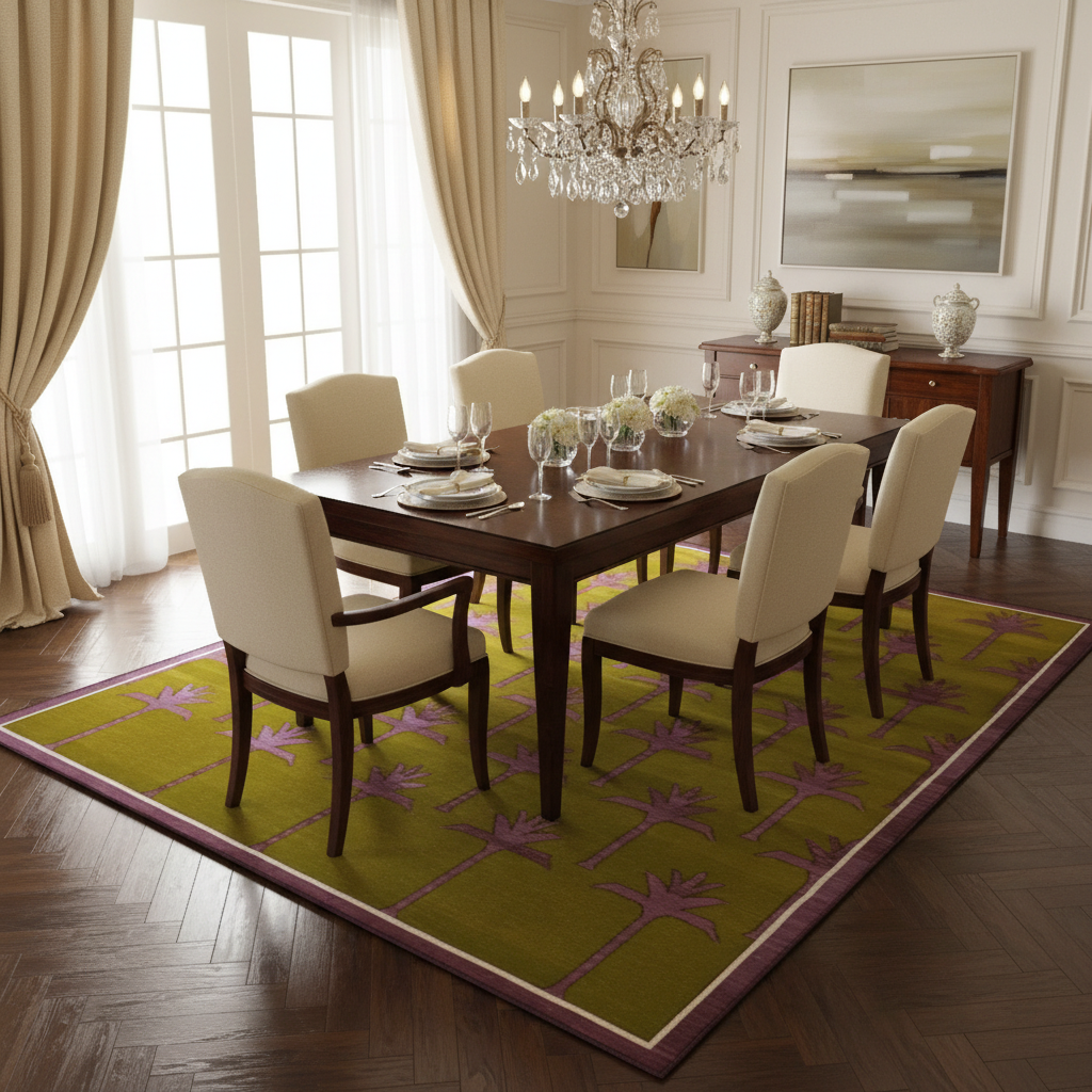 Handmade Palm Trees Cotton Rug - Pink/Olive Green