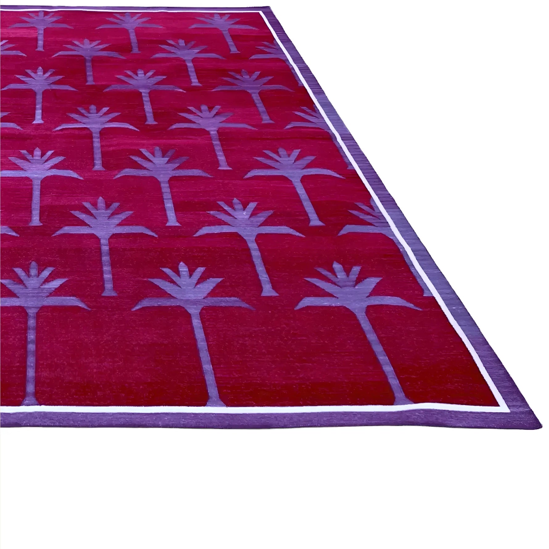 Handmade Palm Trees Cotton Rug - Red