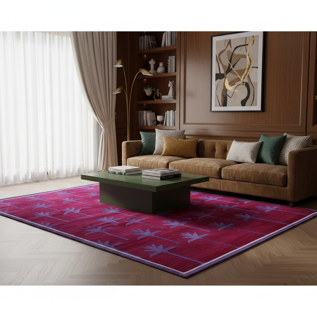 Handmade Palm Trees Cotton Rug - Red