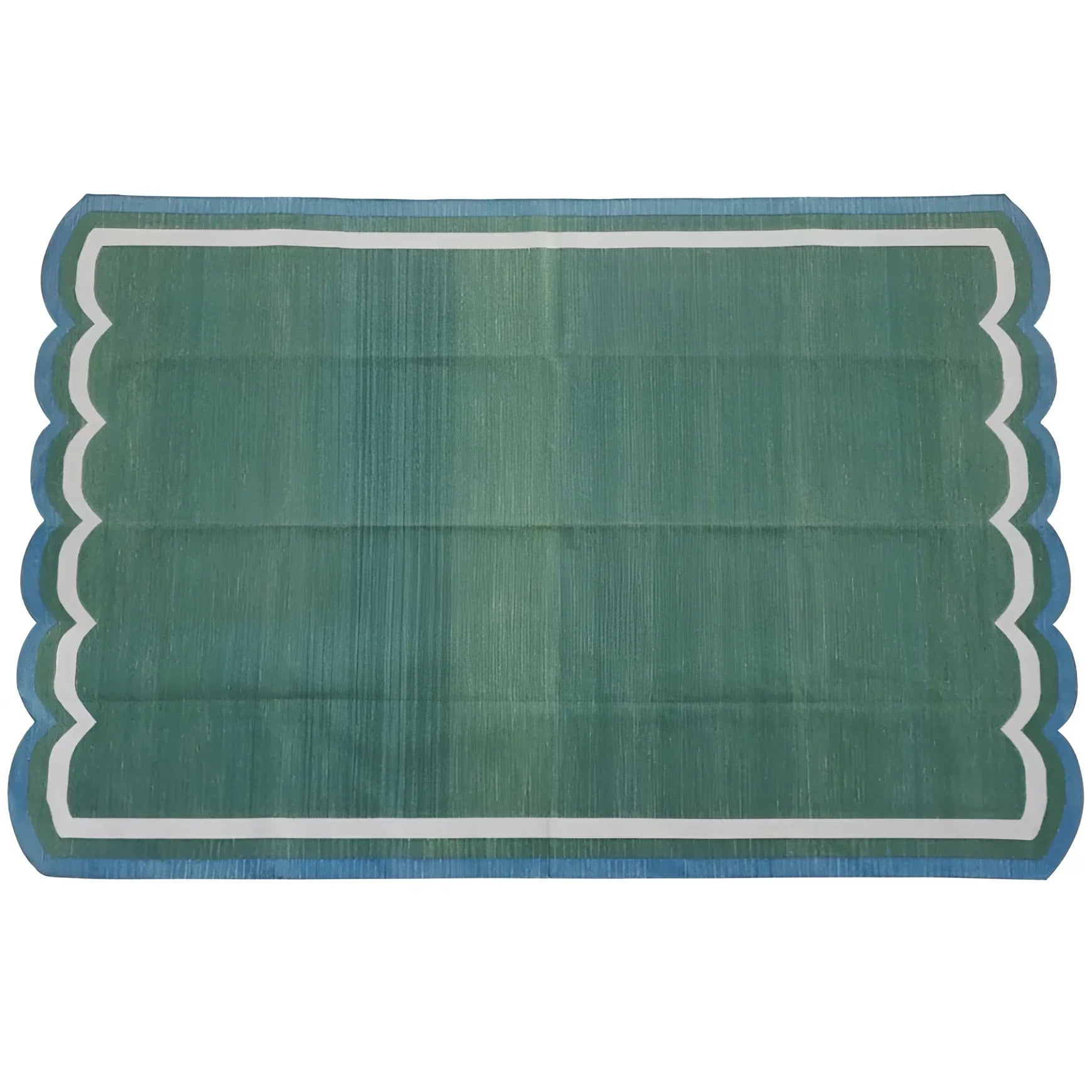 Handmade Reversible Cotton Scalloped Rug - Dark Green