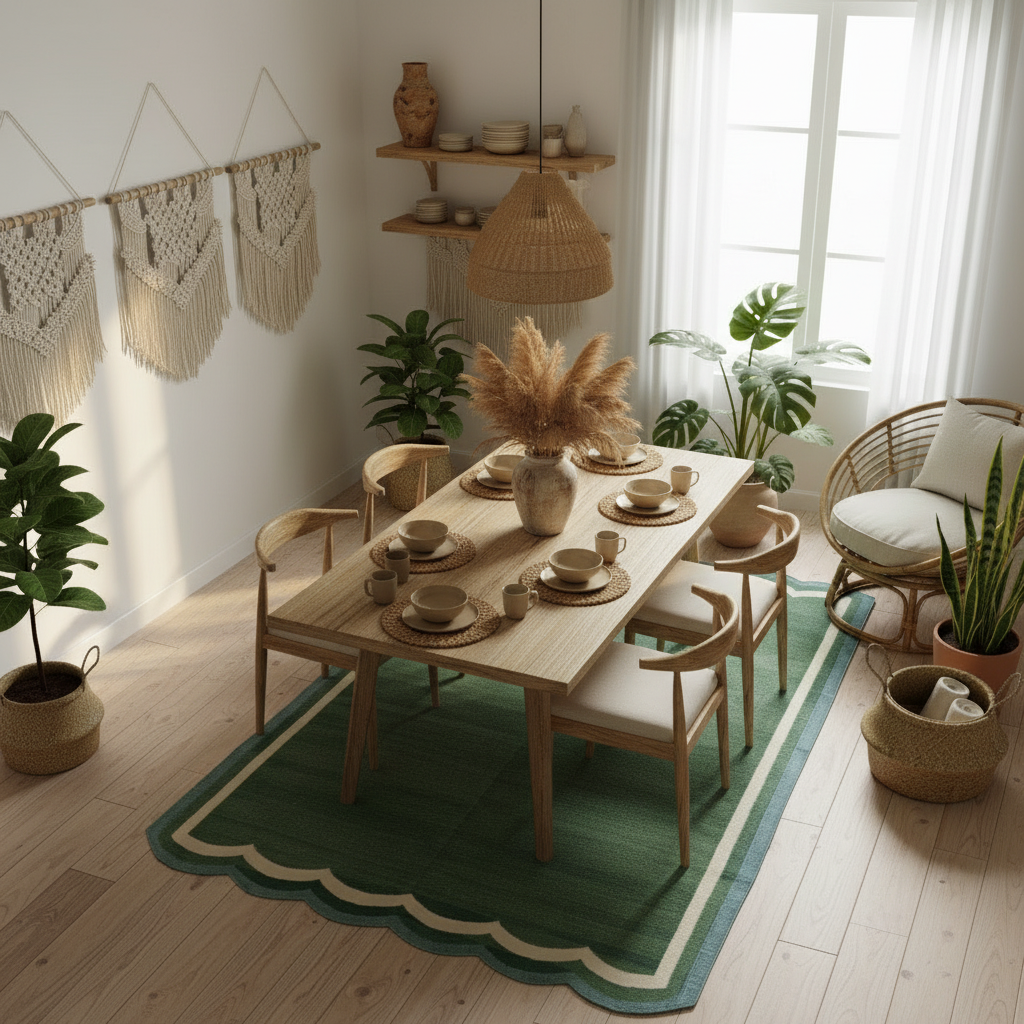 Classic Reversible Cotton Scalloped Rug - Green