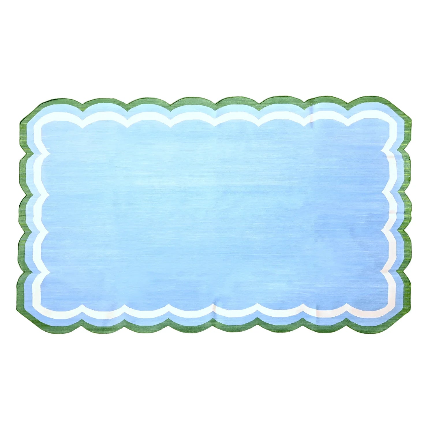 Handmade Reversible Cotton Scalloped Rug - Light Blue