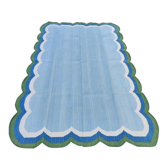 Handmade Reversible Cotton Scalloped Rug - Light Blue - MAIA HOMES