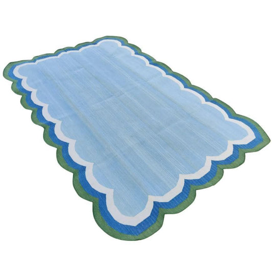 Handmade Reversible Cotton Scalloped Rug - Light Blue - MAIA HOMES