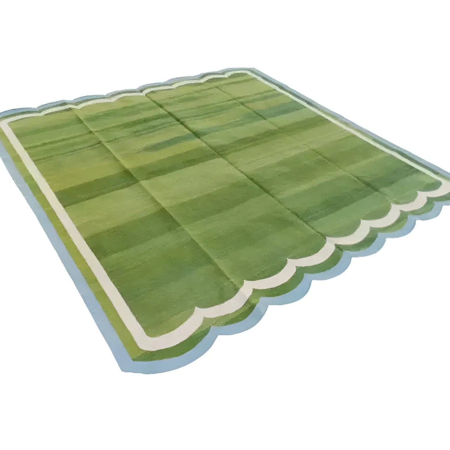 Handmade Reversible Cotton Scalloped Rug - Light Green