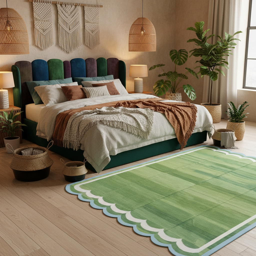 Handmade Reversible Cotton Scalloped Rug - Light Green