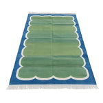Handmade Reversible Fringed Cotton Scalloped Rug - Blue and Green