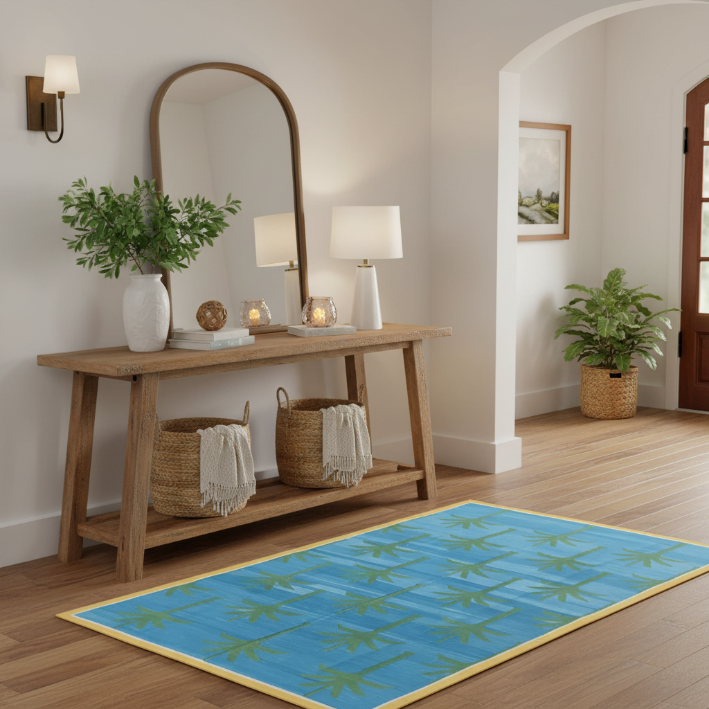 Alfombra reversible de algodón con palmeras hecha a mano - Verde