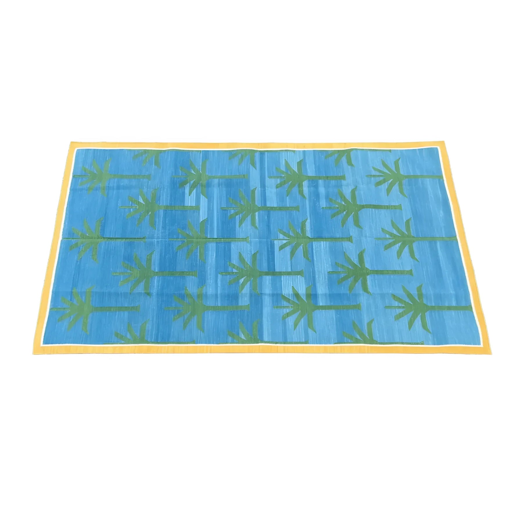 Handmade Reversible Palm Trees Cotton Rug - Green