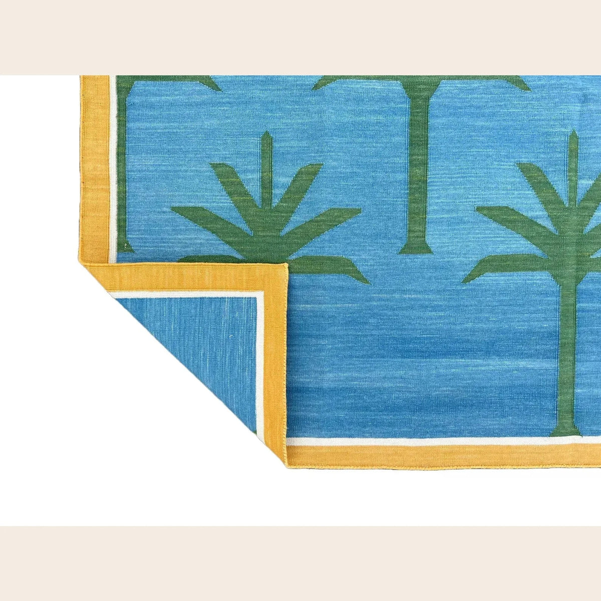 Handmade Reversible Palm Trees Cotton Rug - Green