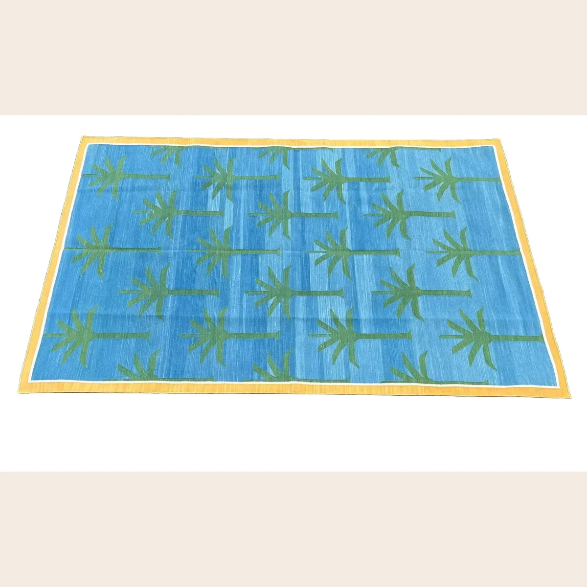 Handmade Reversible Palm Trees Cotton Rug - Green