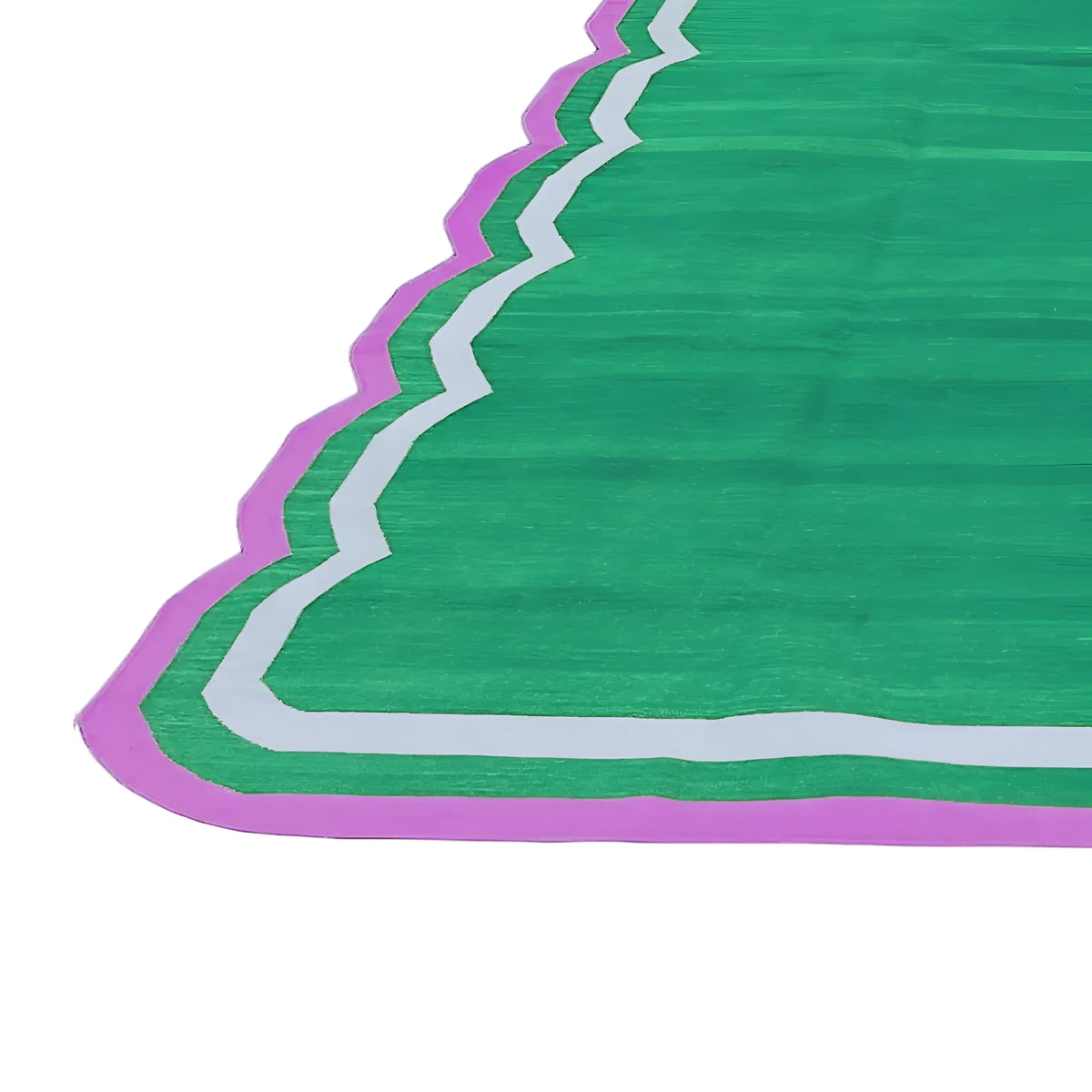 Handmade Scalloped Cotton Area Rug - Green/Pink