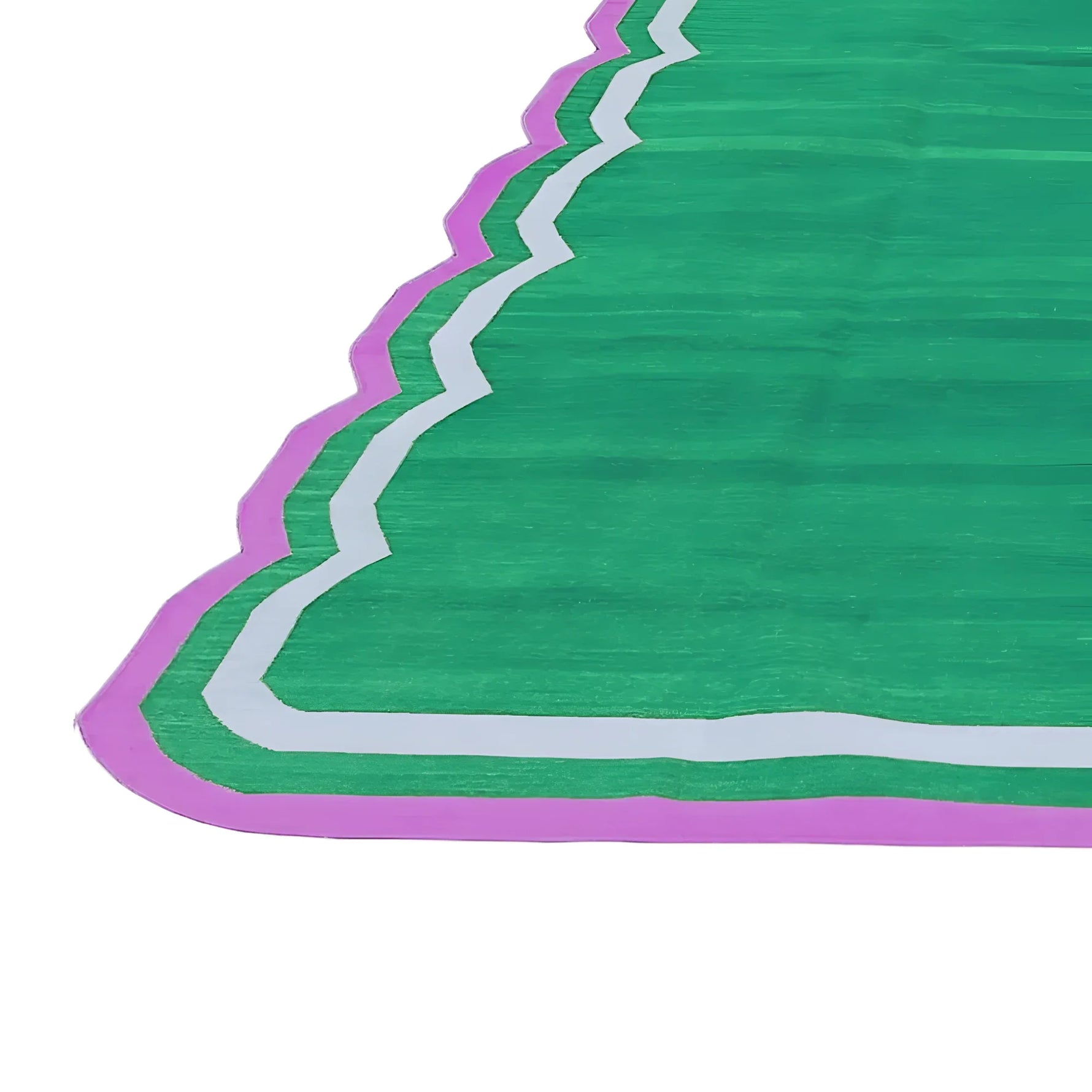 Handmade Scalloped Cotton Area Rug - Green/Pink