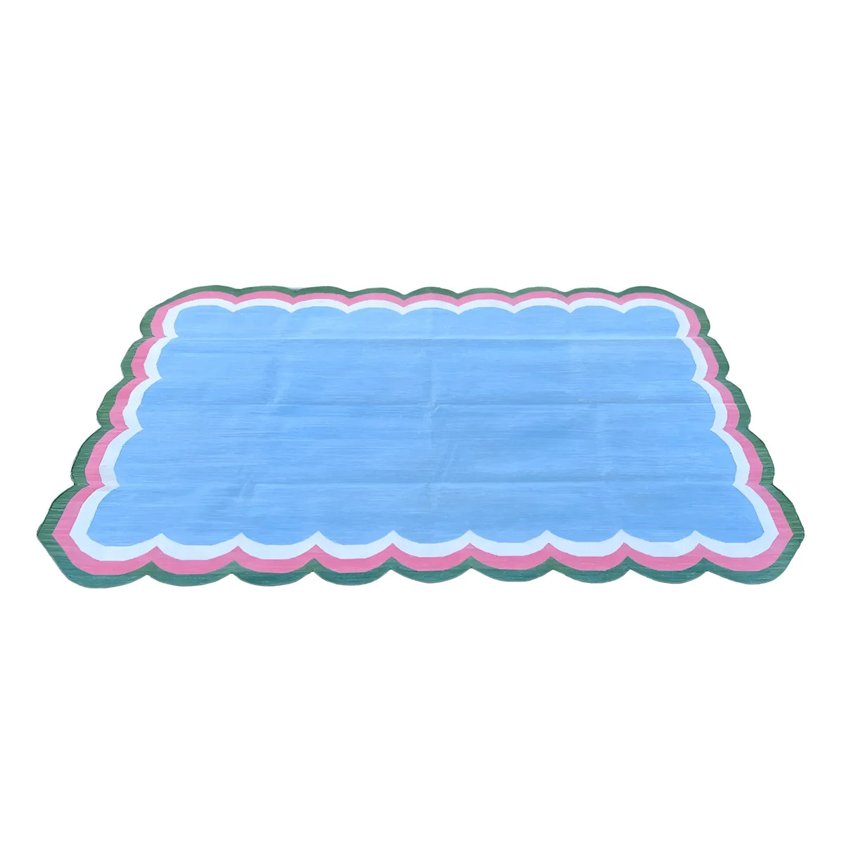 Handmade Scalloped Cotton Area Rug - Light Blue