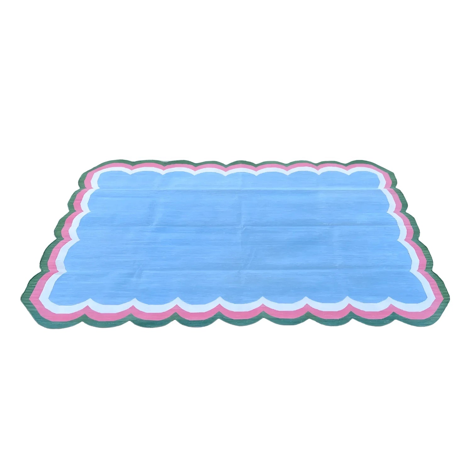 Handmade Scalloped Cotton Area Rug - Light Blue