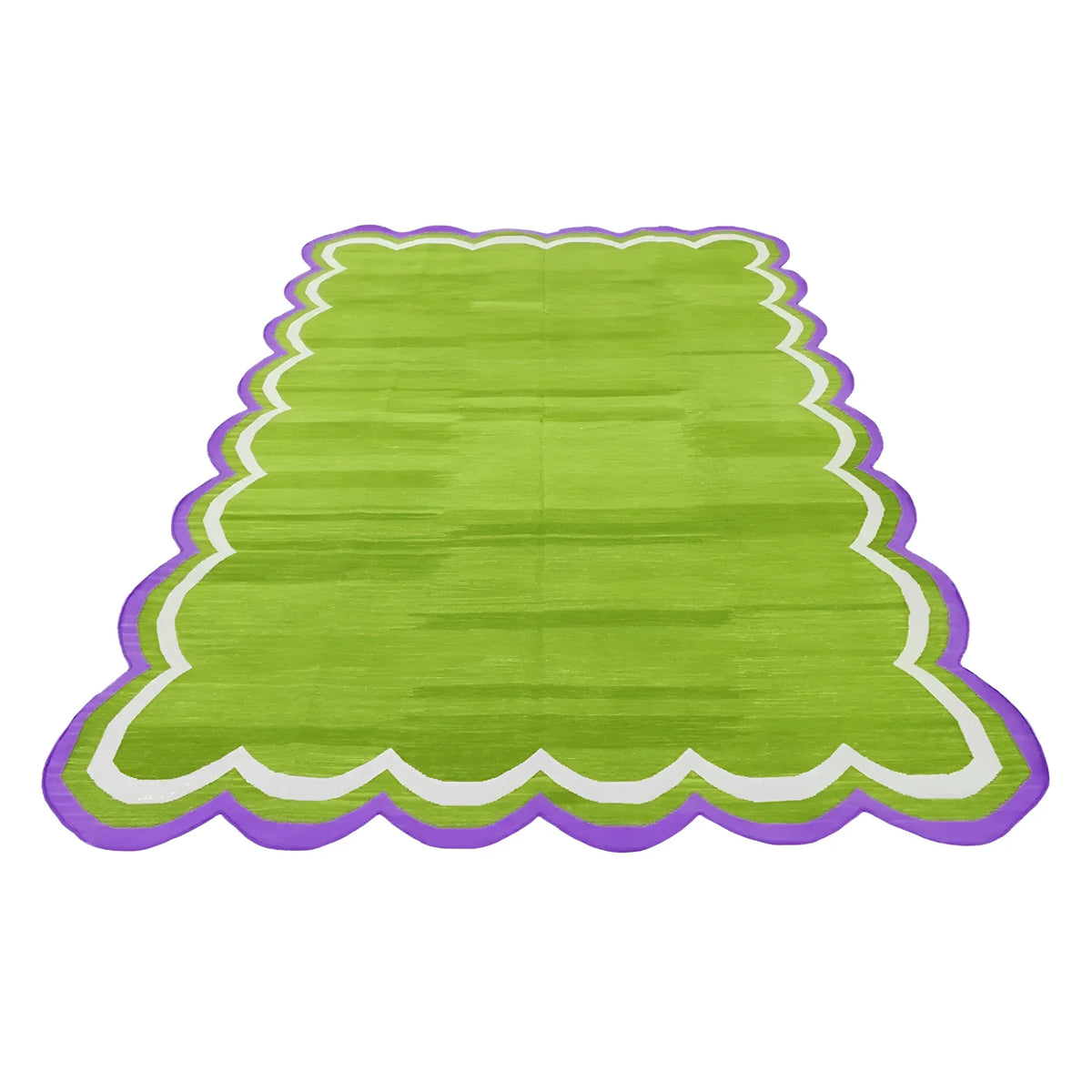 Handmade Scalloped Cotton Area Rug - Light Green