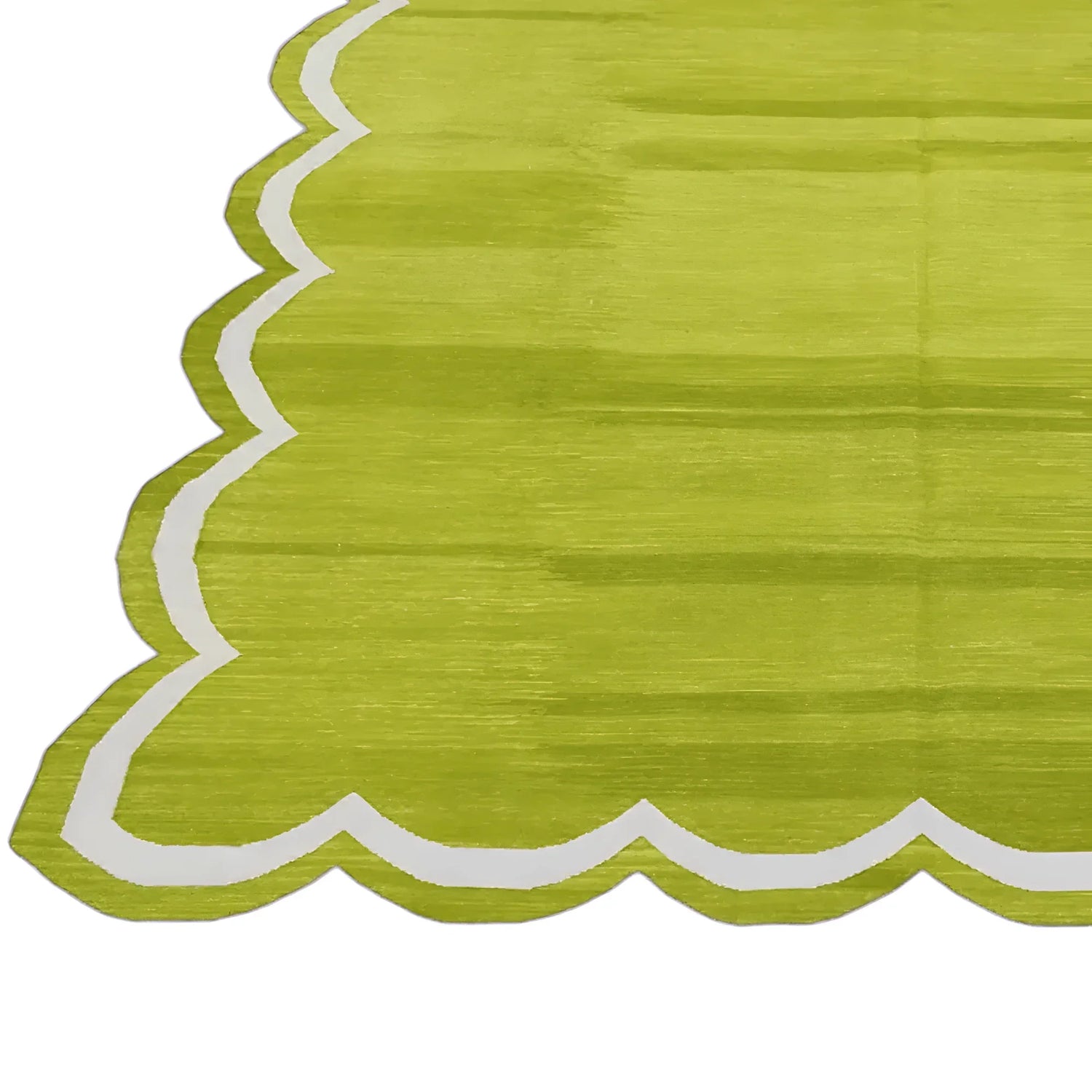 Handmade Scalloped Cotton Area Rug - Olive Green