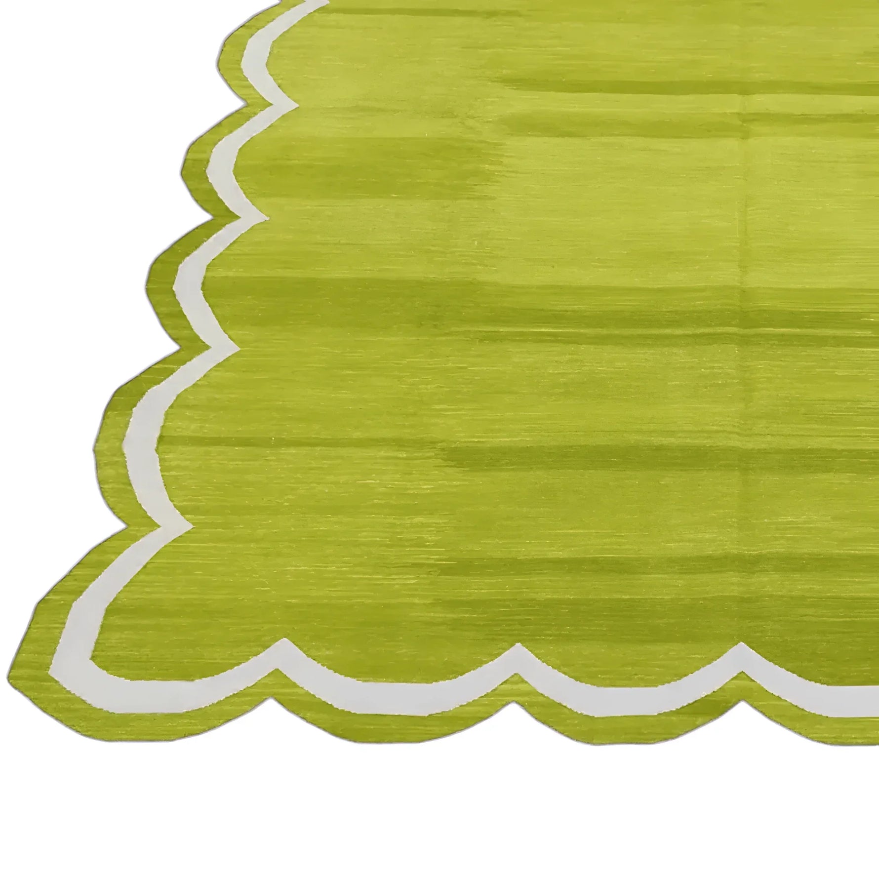 Handmade Scalloped Cotton Area Rug - Olive Green