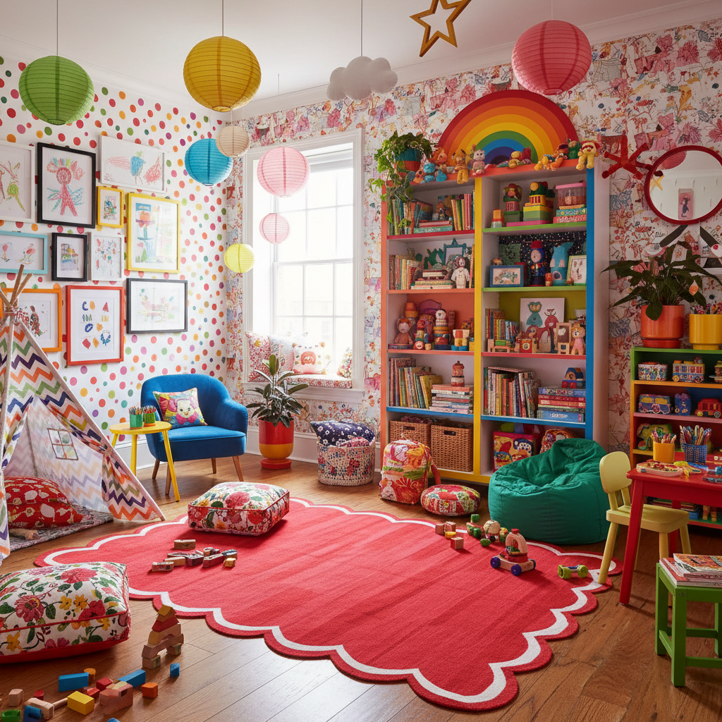 Handmade Scalloped Cotton Area Rug - Red