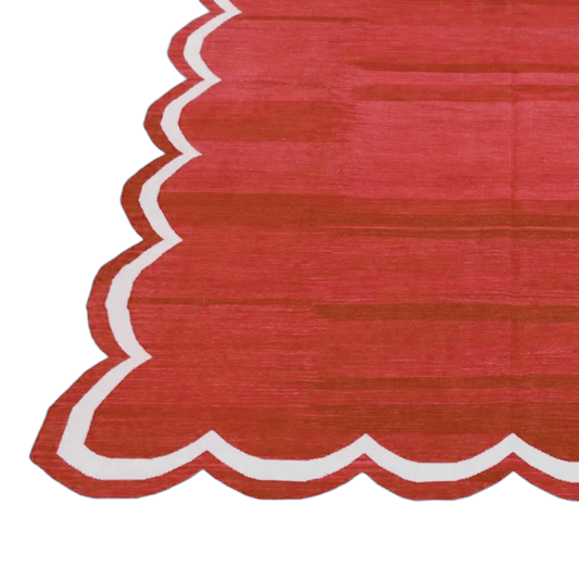 Handmade Scalloped Cotton Area Rug - Red - MAIA HOMES