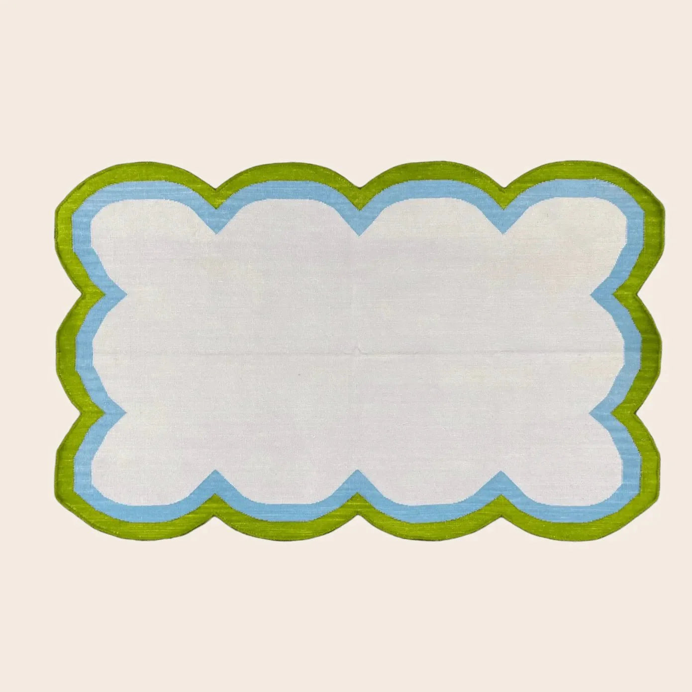 Handmade Scalloped Cotton Rug - Beige/Green