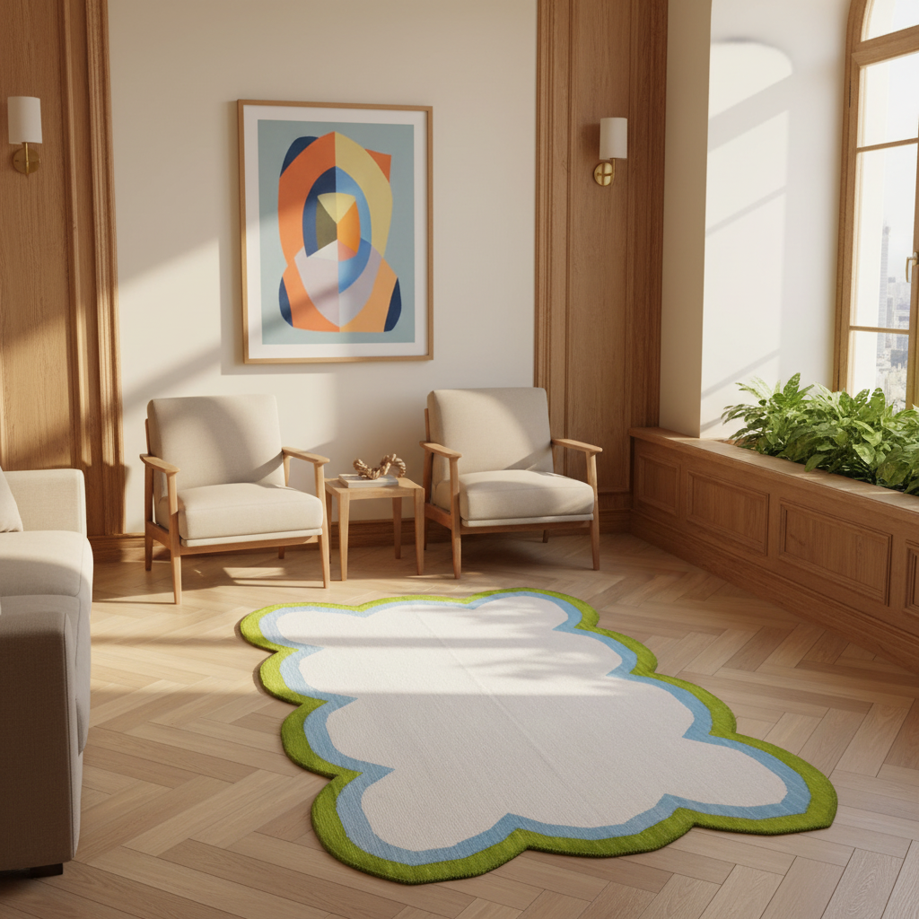 Handmade Scalloped Cotton Rug - Beige/Green
