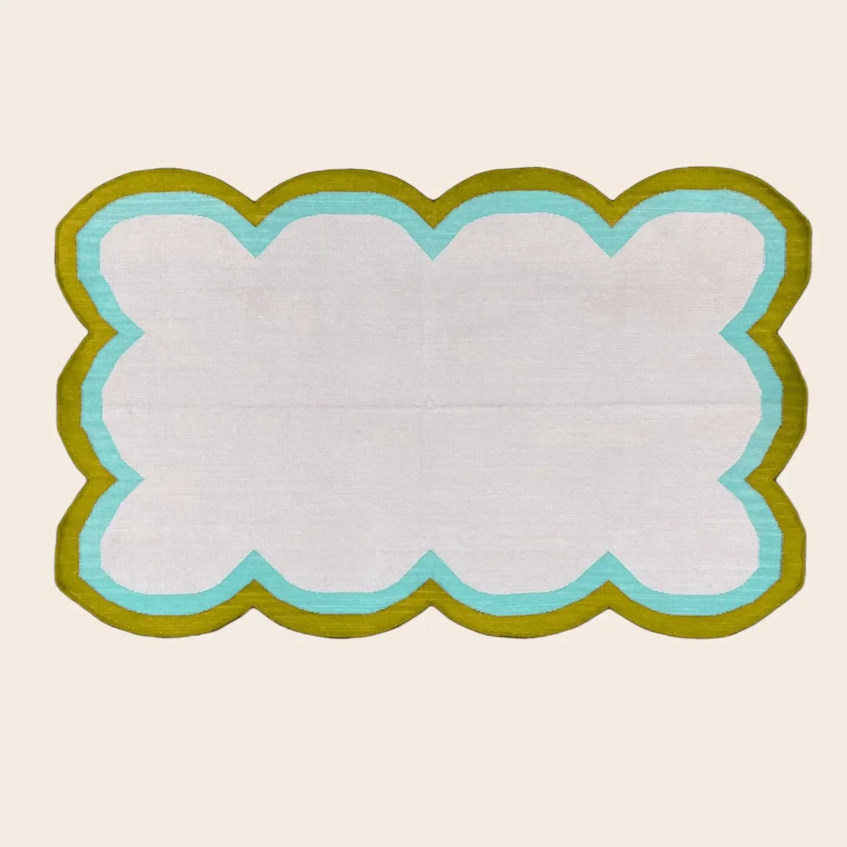 Handmade Scalloped Cotton Rug - Beige/Olive