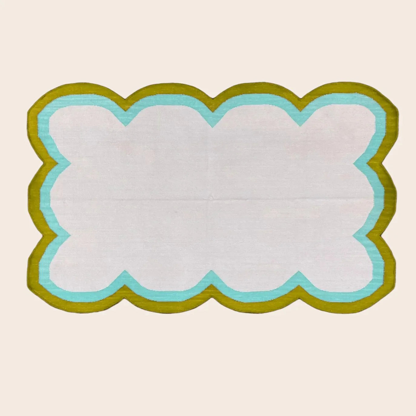 Handmade Scalloped Cotton Rug - Beige/Olive