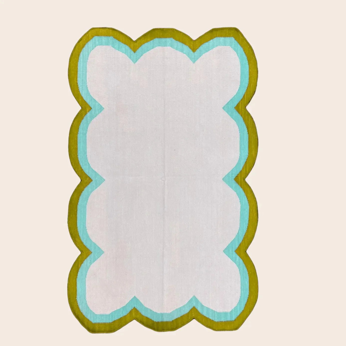 Handmade Scalloped Cotton Rug - Beige/Olive