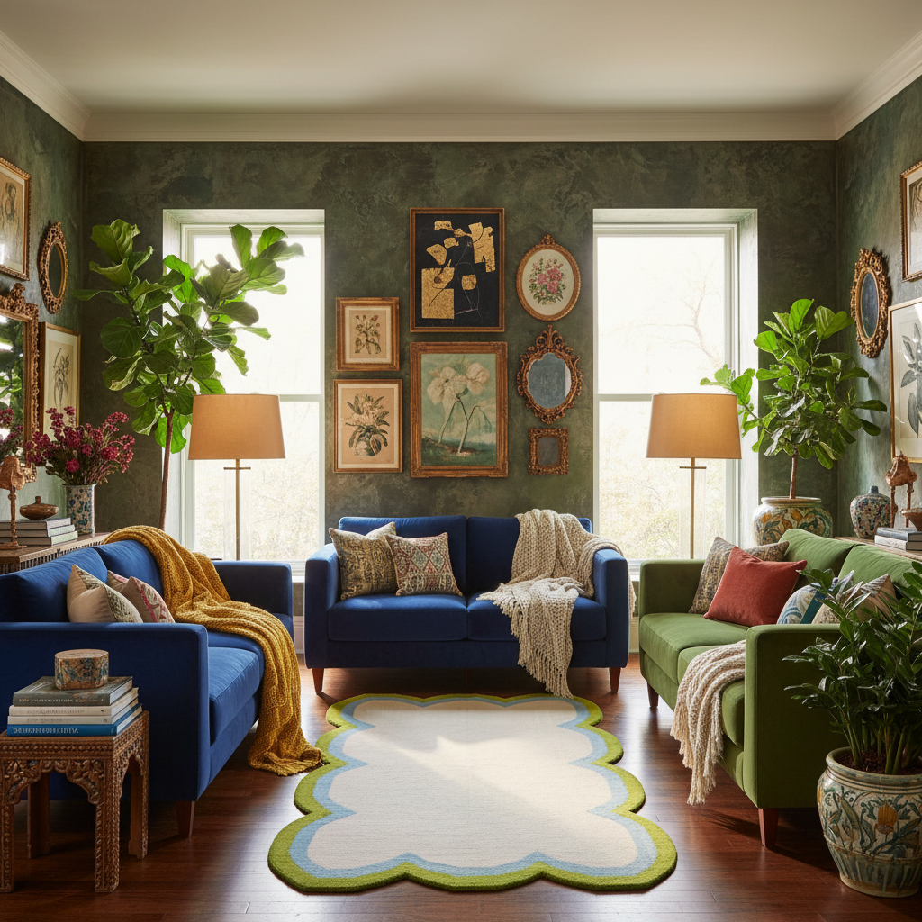 Handmade Scalloped Cotton Rug - Beige/Green