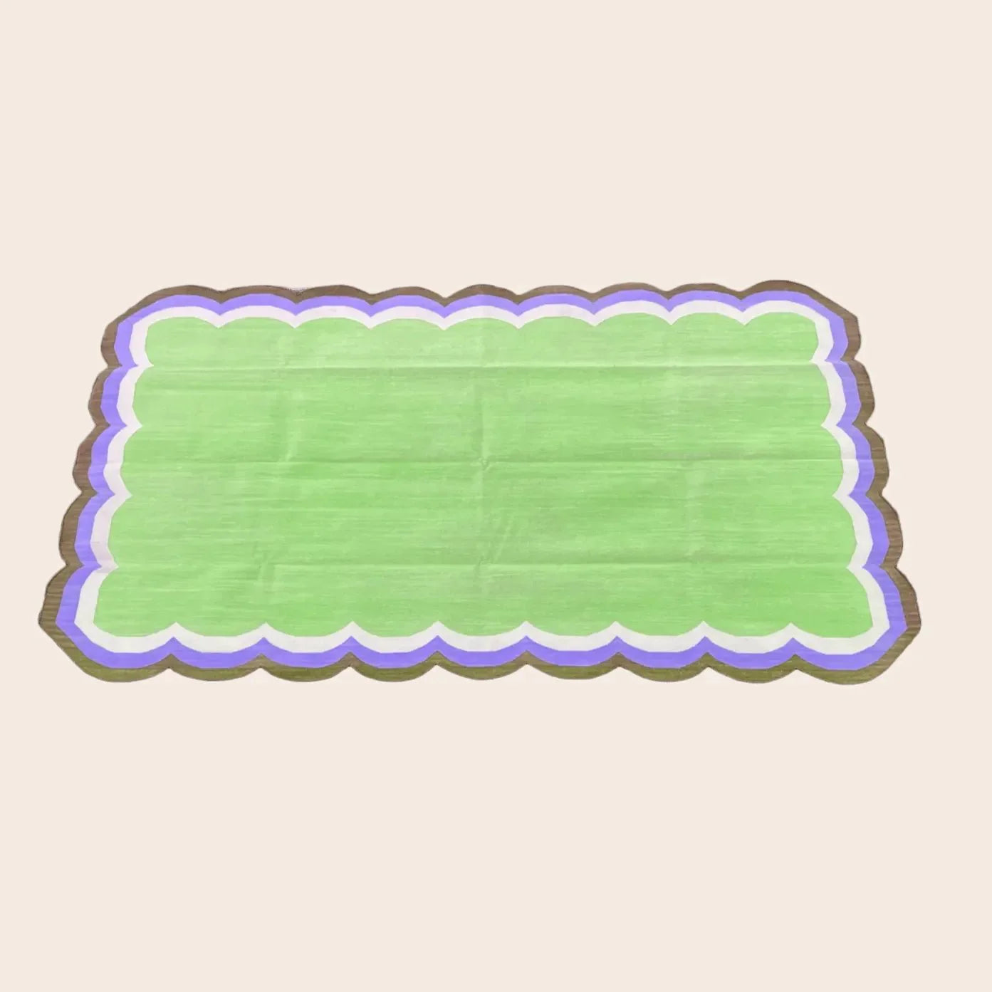 Handmade Scalloped Cotton Rug - Light Green/Purple
