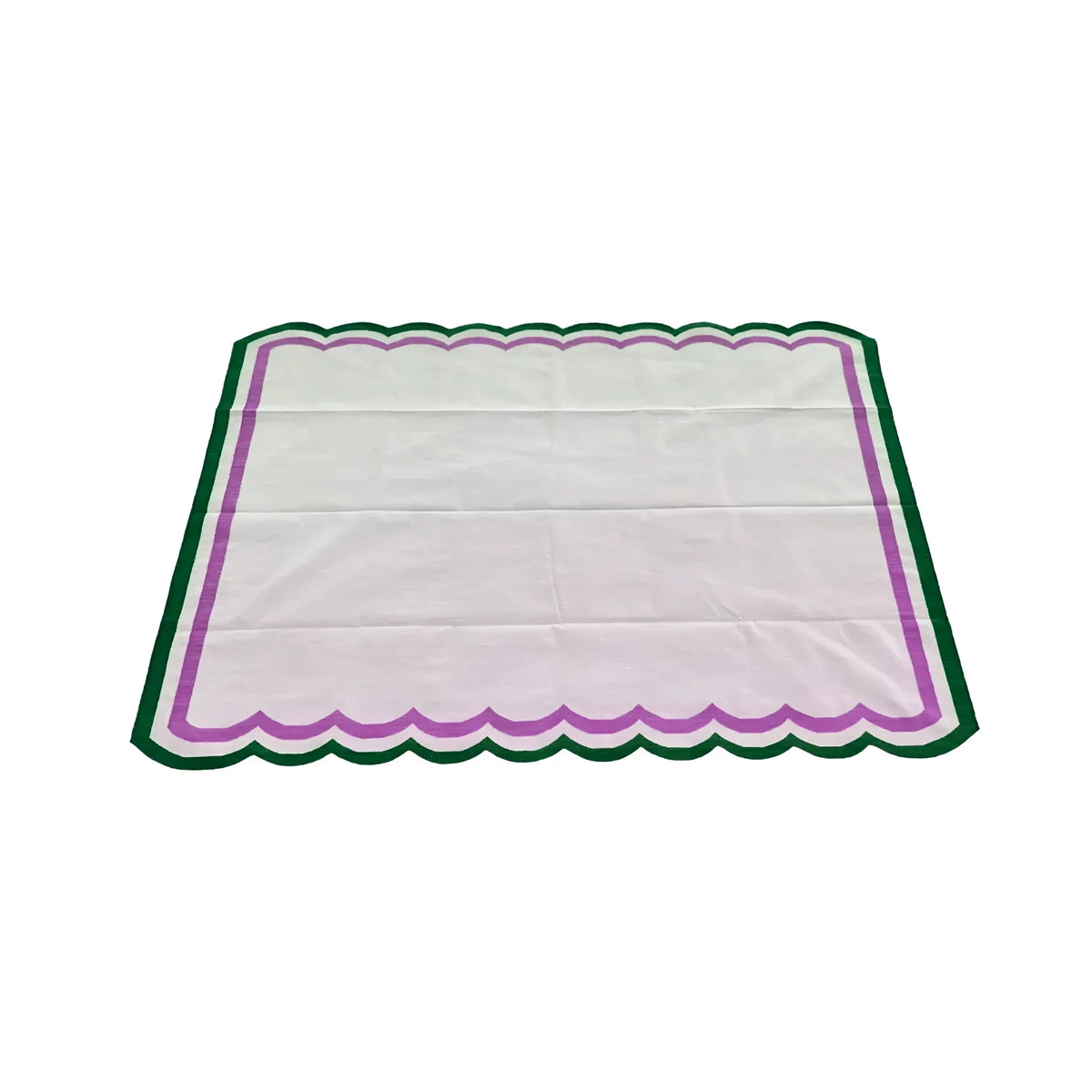 Handmade Scalloped Cotton Rug - White/Green