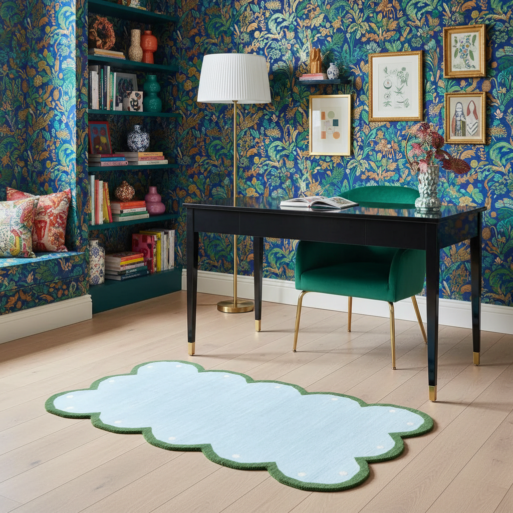 Handmade Scalloped Dotted Cotton Rug - Light Blue