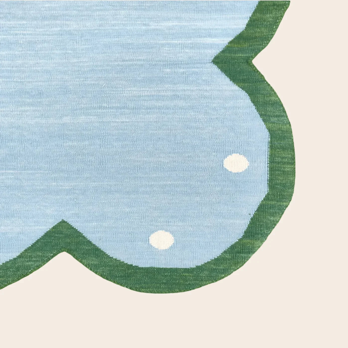 Handmade Scalloped Dotted Cotton Rug - Light Blue