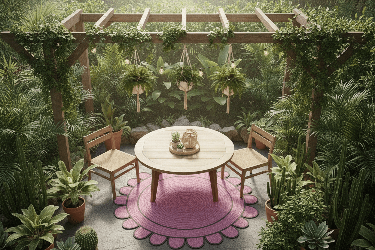 Handmade Scalloped Round Jute Rug - Pink