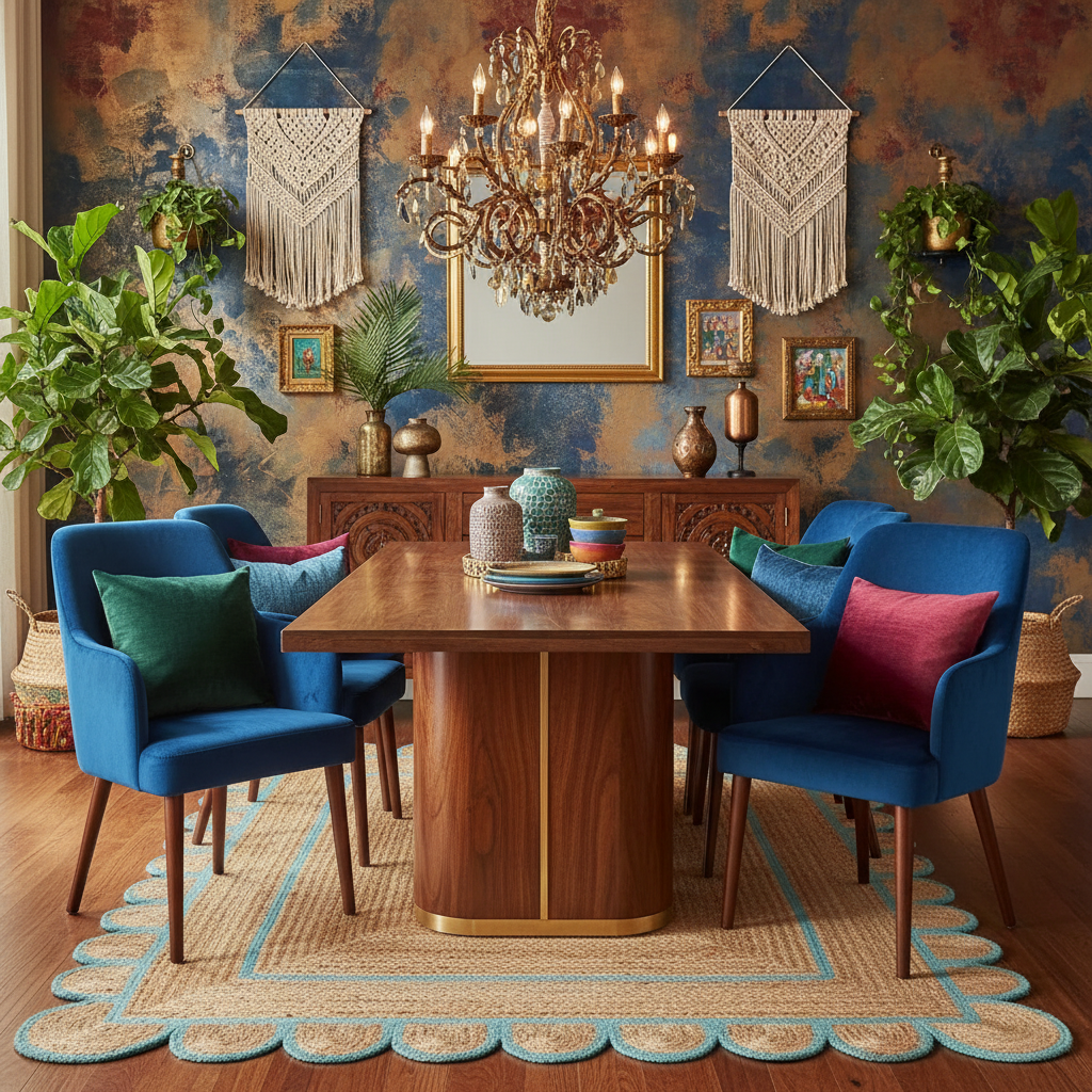 Handmade Sky Blue Scalloped Jute Rug