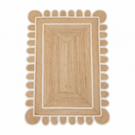 Beige braided rug with decorative border on a white background